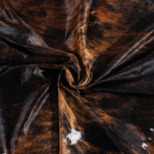 Tricolor Brindle Mix Cowhide Rug Size 8'4" L x 7'2" W 9581