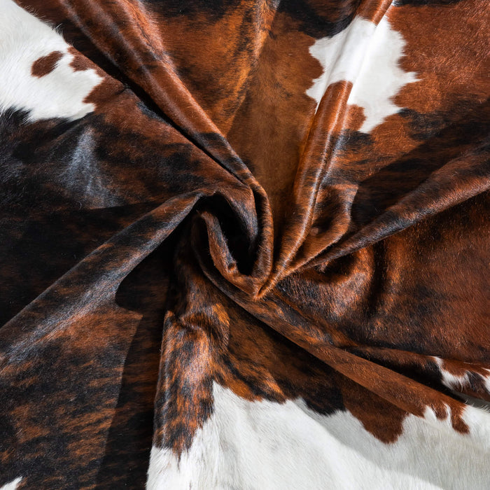 Tricolor Brindle Mix Cowhide Rug Size 7'9" L x 6'4" W 9586