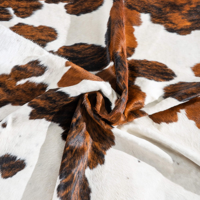 White Tricolor Cowhide Rug Size 7'7" L x 6'11" W 9588