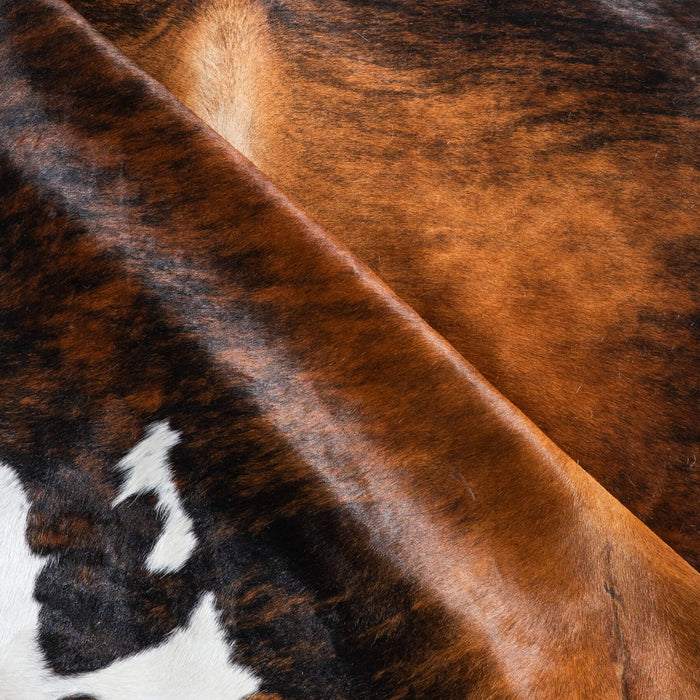 Tricolor Brindle Mix Cowhide Rug Size 7'9" L x 6'10" W 9589