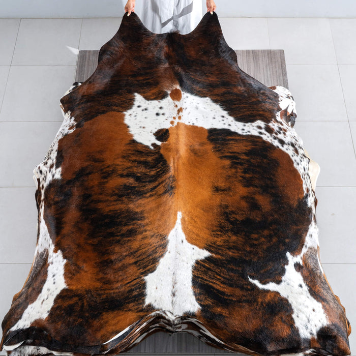 Tricolor Brindle Mix Cowhide Rug Size 8'1" L x 7'3" W 9598