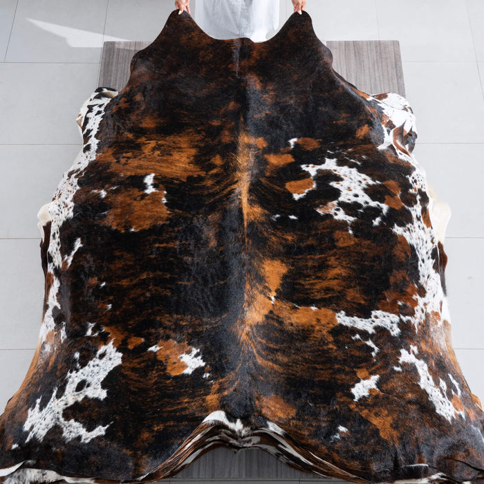 Dark Tricolor Cowhide Rug Size 7'4" L x 6'11" W 9600