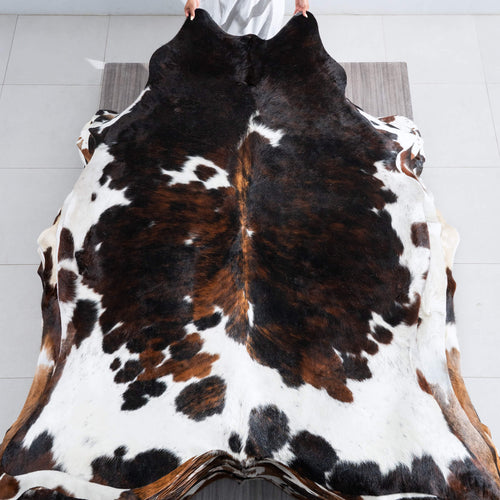 Dark Tricolor Cowhide Rug Size 7'11" L x 6'4" W 9601