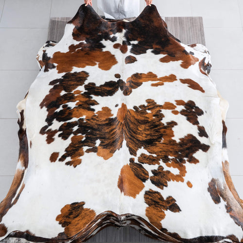White Tricolor Cowhide Rug Size 7'2" L x 6'9" W 9602
