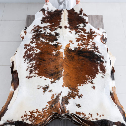 White Tricolor Cowhide Rug Size 7'6" L x 5'11" W 9603