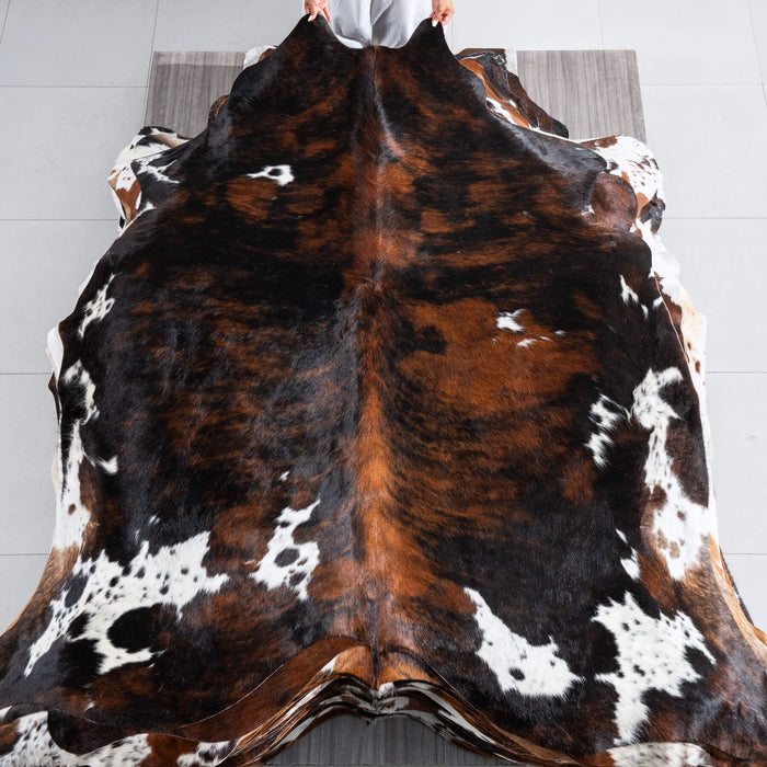 Dark Tricolor Cowhide Rug Size 7'1" L x 6'11" W 9607