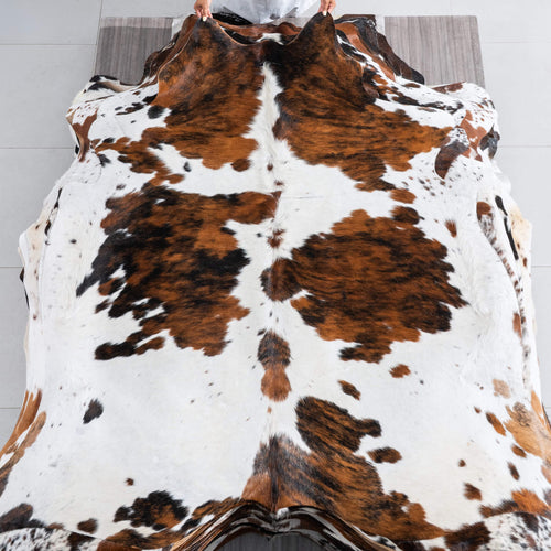 White Tricolor Cowhide Rug Size 6'5" L x 6'8" W 9609