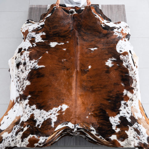 Tricolor Brindle Mix Cowhide Rug Size 6'11" L x 6'7" W 9610