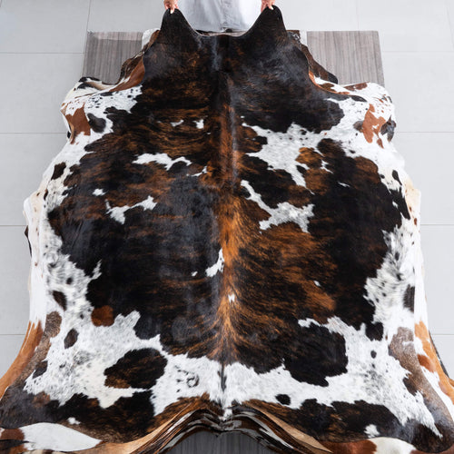 Tricolor Brindle Mix Cowhide Rug Size 7'0" L x 6'3" W 9612