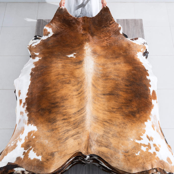 Brindle White Belly Cowhide Rug Size 7'5" L x 6'11" W 9614
