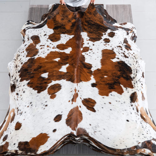 White Tricolor Cowhide Rug Size 6'10" L x 6'10" W 9620
