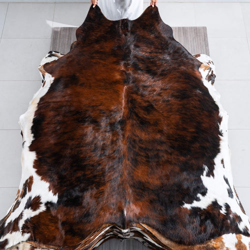 Brindle White Belly Cowhide Rug Size 7'10" L x 7'2" W 9622