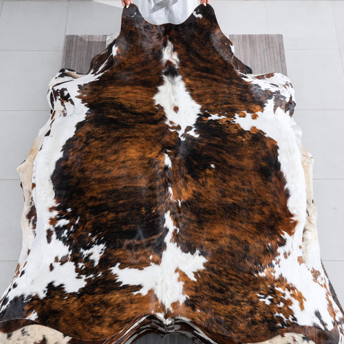 Tricolor Brindle Mix Cowhide Rug Size 7'4" L x 6'5" W 9627