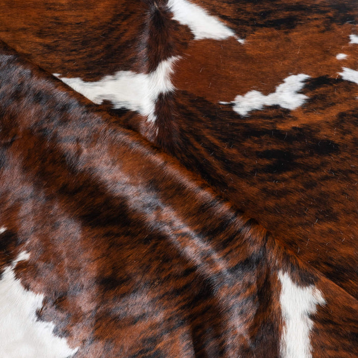 Tricolor Brindle Mix Cowhide Rug Size 7'1" L x 6'9" W 9630