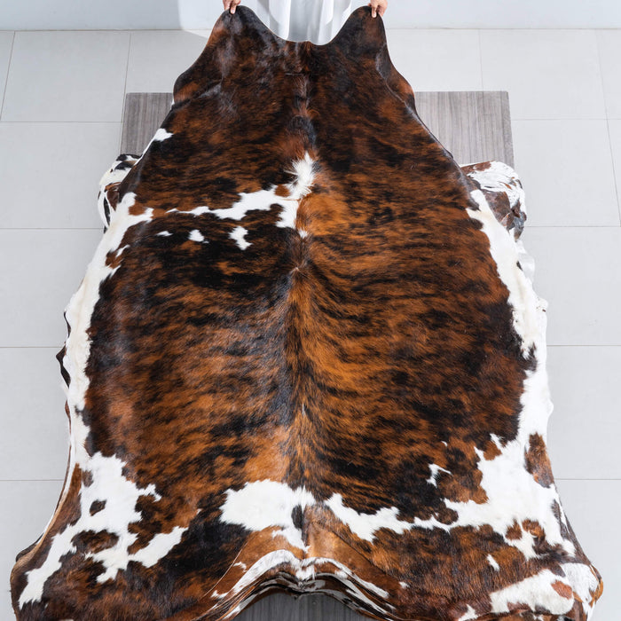 Tricolor Brindle Mix Cowhide Rug Size 7'11" L x 7'5" W 9637