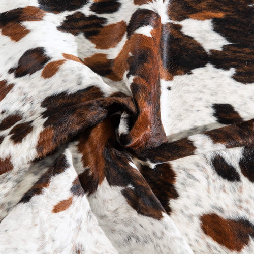 White Tricolor Cowhide Rug Size 6'4" L x 5'9" W 9652