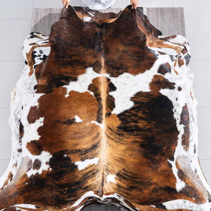 Tricolor Brindle Mix Cowhide Rug Size 6'4" L x 6'4" W 9659