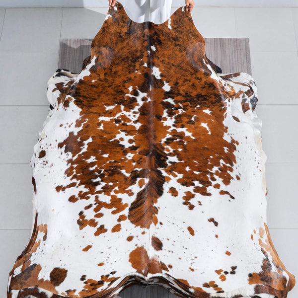 White Tricolor Cowhide Rug Size 7'5