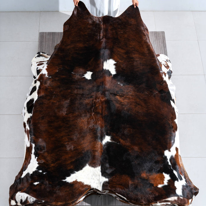 Dark Tricolor Cowhide Rug Size 7'11" L x 7'1" W 9670