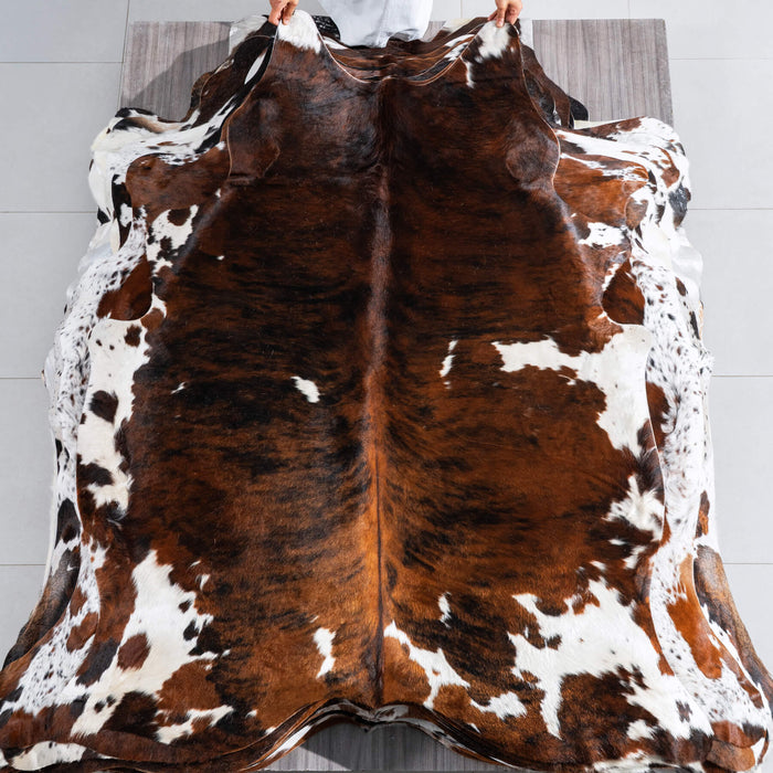 Tricolor Brindle Mix Cowhide Rug Size 6'6" L x 5'5" W 9675