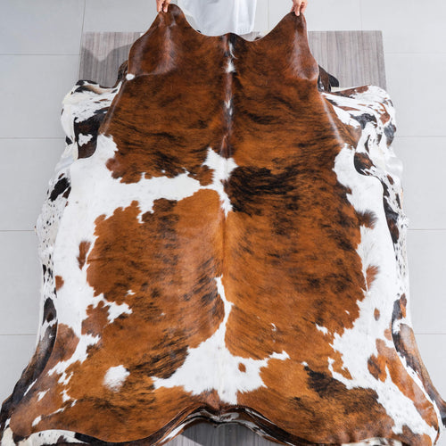 Tricolor Brindle Mix Cowhide Rug Size 7'0" L x 6'5" W 9677