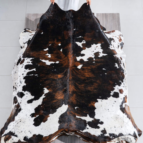Dark Tricolor Cowhide Rug Size 7'1" L x 7'4" W 9678