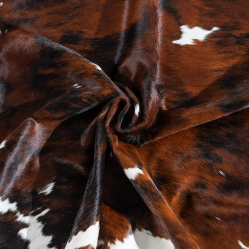 Tricolor Brindle Mix Cowhide Rug Size 7'2" L x 6'2" W 9679