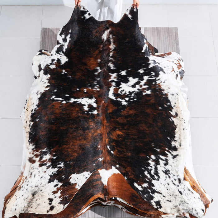 Dark Tricolor Cowhide Rug Size 7'7" L x 6'9" W 9681