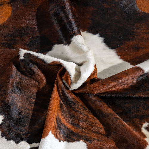 Tricolor Brindle Mix Cowhide Rug Size 6'11" L x 5'11" W 9682