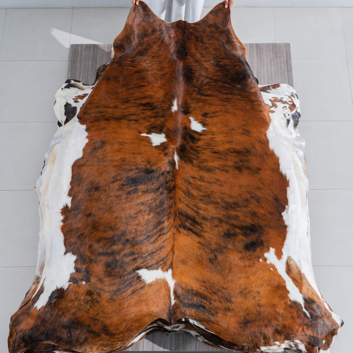 Tricolor Brindle Mix Cowhide Rug Size 7'8" L x 7'1" W 9683