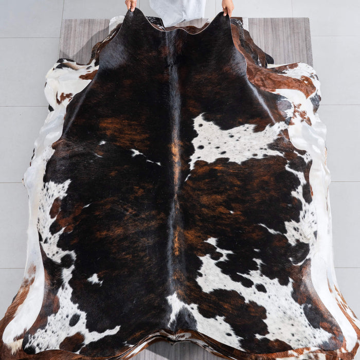 Dark Tricolor Cowhide Rug Size 6'8" L x 5'9" W 9689