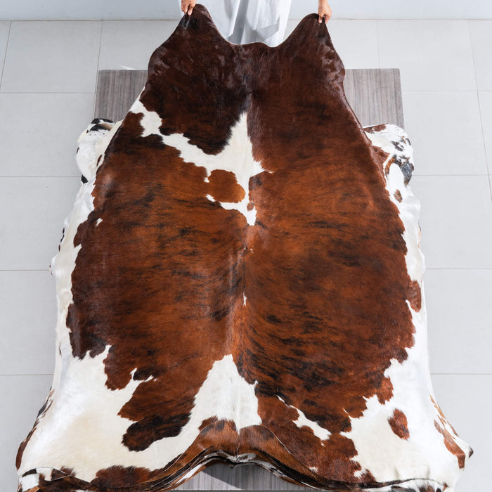 Tricolor Brindle Mix Cowhide Rug Size 7'11" L x 7'2" W 9694