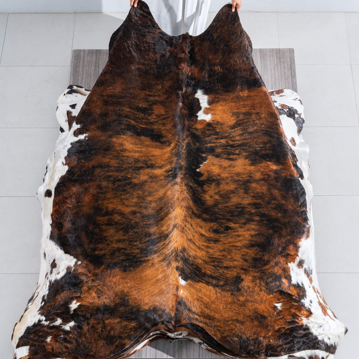 Tricolor Brindle Mix Cowhide Rug Size 7'11" L x 7'6" W 9696