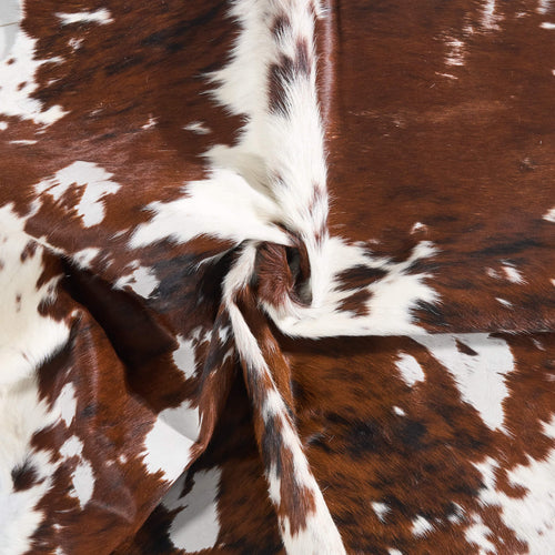 Vintage Tricolor Cowhide Rug Size 6'5" L x 5'10" W 9746