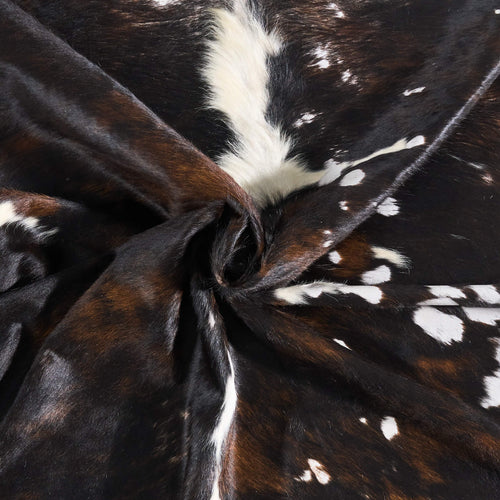 Vintage Dark Tricolor Cowhide Rug Size 7'7" L x 6'5" W 9768