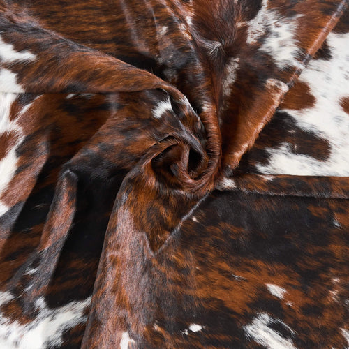 Vintage Tricolor Brindle Mix Cowhide Rug Size 7'6" L x 6'8" W 9777