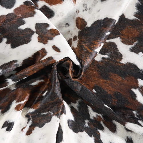 Vintage White Tricolor Cowhide Rug Size 6'11" L x 6'3" W 9786