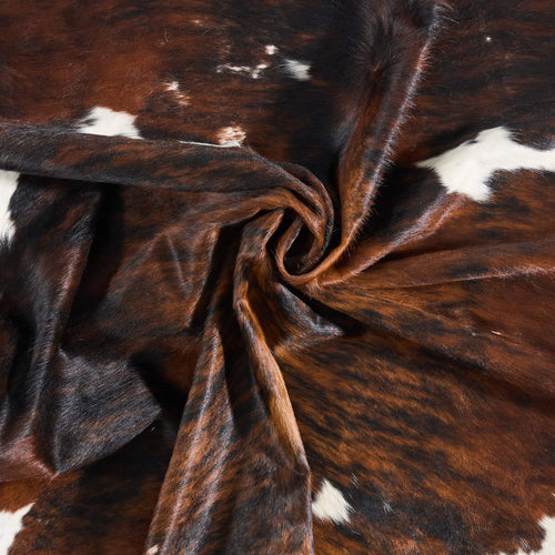 Vintage Tricolor Brindle Mix Cowhide Rug Size 7'2" L x 6'11" W 9789