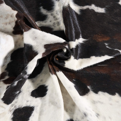 Vintage White Tricolor Cowhide Rug Size 6'11" L x 6'7" W 9800
