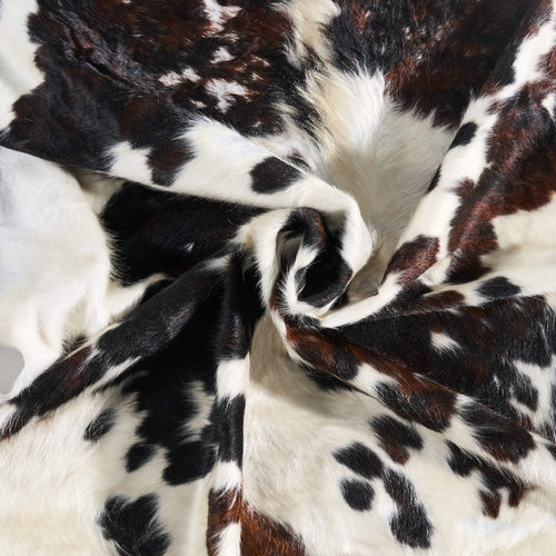 Vintage White Tricolor Cowhide Rug Size 7'6" L x 6'7" W 9802