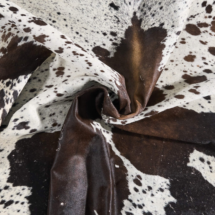 Vintage Chocolate and White Cowhide Rug Size 6'4" L x 7'0" W 9809