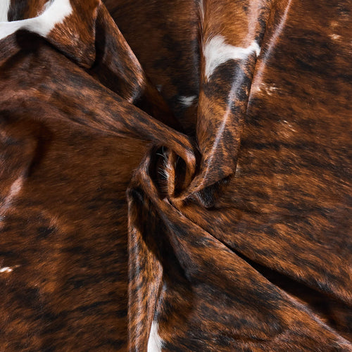 Vintage Tricolor Brindle Mix Cowhide Rug Size 7'5" L x 6'7" W 9813