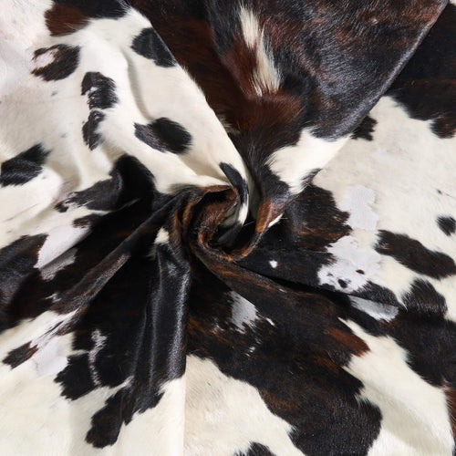 Vintage White Tricolor Cowhide Rug Size 6'9" L x 6'1" W 9818