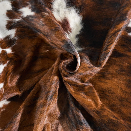 Vintage Tricolor Brindle Mix Cowhide Rug Size 7'6" L x 7'0" W 9821