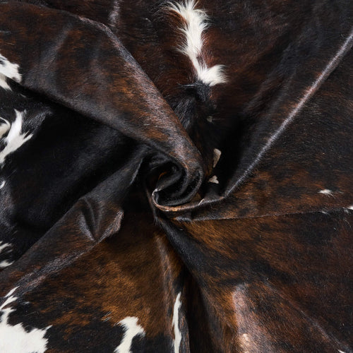 Vintage Dark Tricolor Cowhide Rug Size 7'9" L x 7'2" W 9823