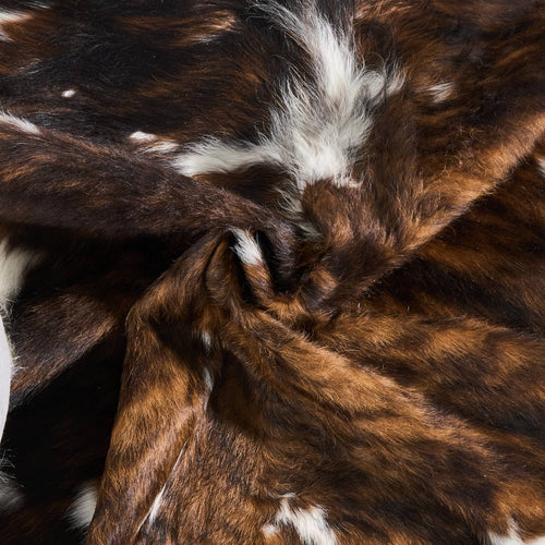 Vintage Tricolor Brindle Mix Cowhide Rug Size 6'4" L x 4'11" W 9827