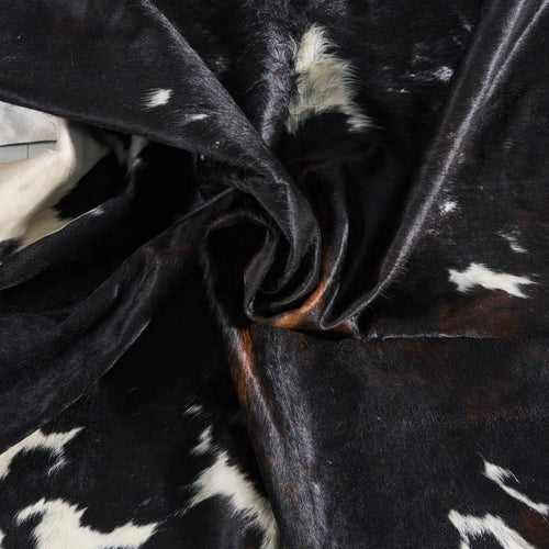 Vintage Dark Tricolor Cowhide Rug Size 7'8" L x 6'11" W 9834