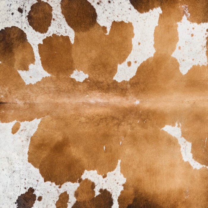 Vintage Chocolate and White Cowhide Rug Size 7'7" L x 6'10" W 9840