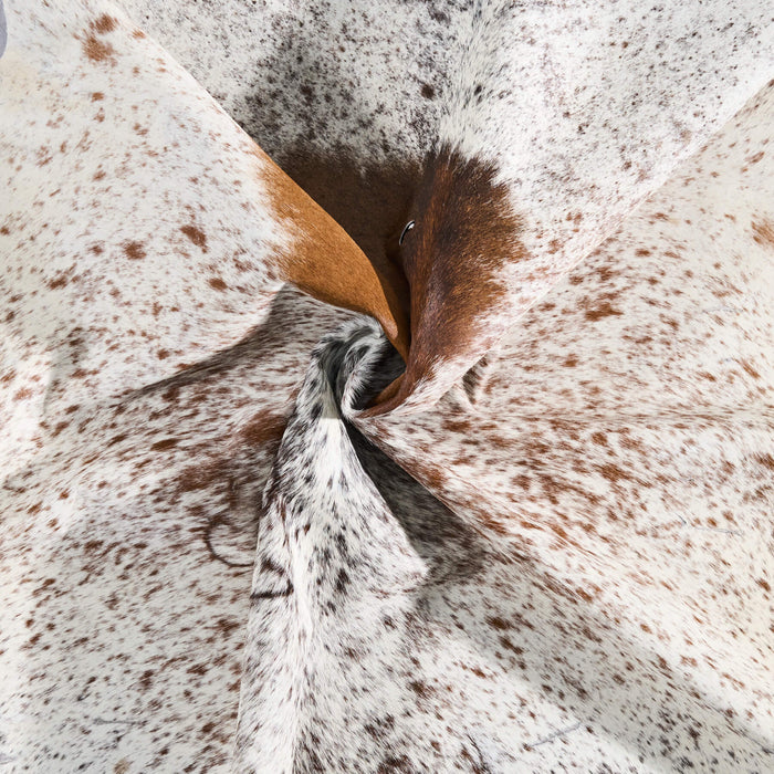 Vintage Chocolate and White Cowhide Rug Size 6'11" L x 7'1" W 9851