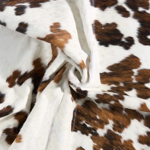 Vintage White Tricolor Cowhide Rug Size 7'6" L x 6'9" W 9854